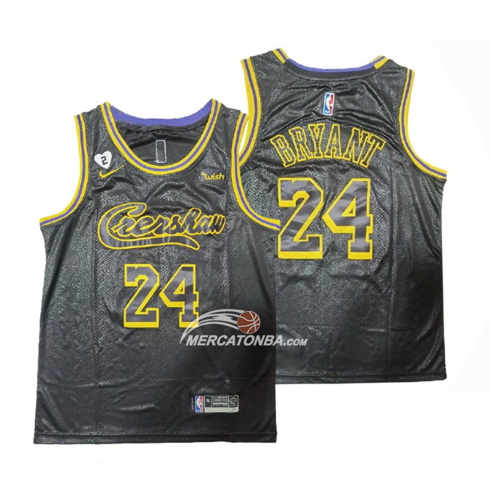 Maglia Los Angeles Lakers Kobe Bryant NO 24 Crenshaw Black Mamba Nero